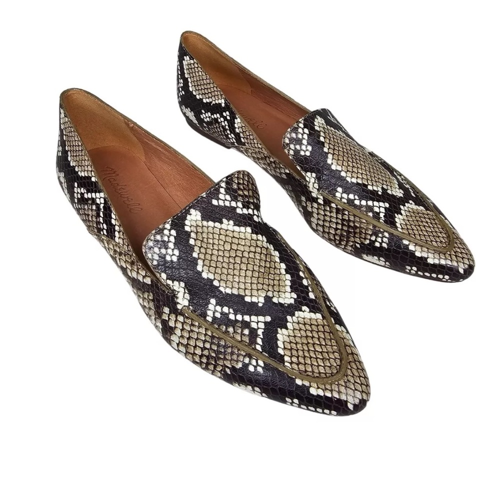 Madewell Frances Skimmer Snake Print Pointed Flats Embossed Leather Women's 7US